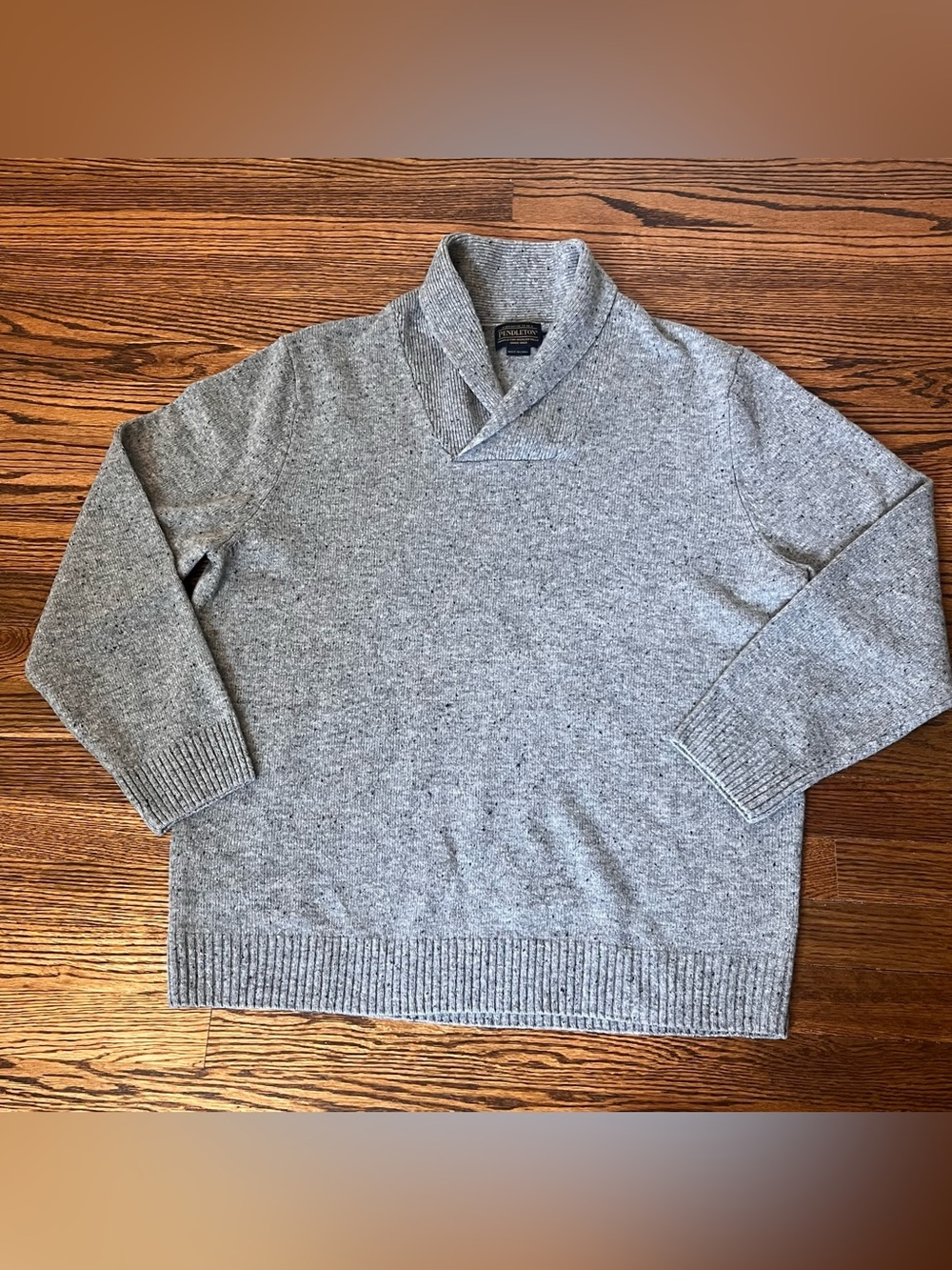 Pendleton Men's 100% Wool Gray Marled Shawl Collar Pullover Sweater Size XL